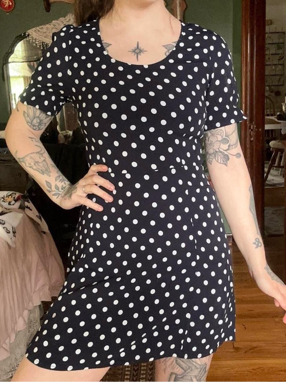 Forever 21 Black Mini Dress with White Polka Dots
